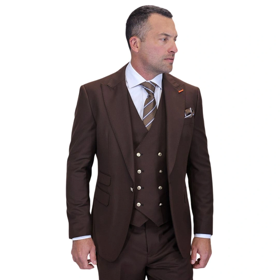 "Collection Aether Crest: Élégance Brun, Costume Moderne 3 Pièces – Un Style Inoubliable."