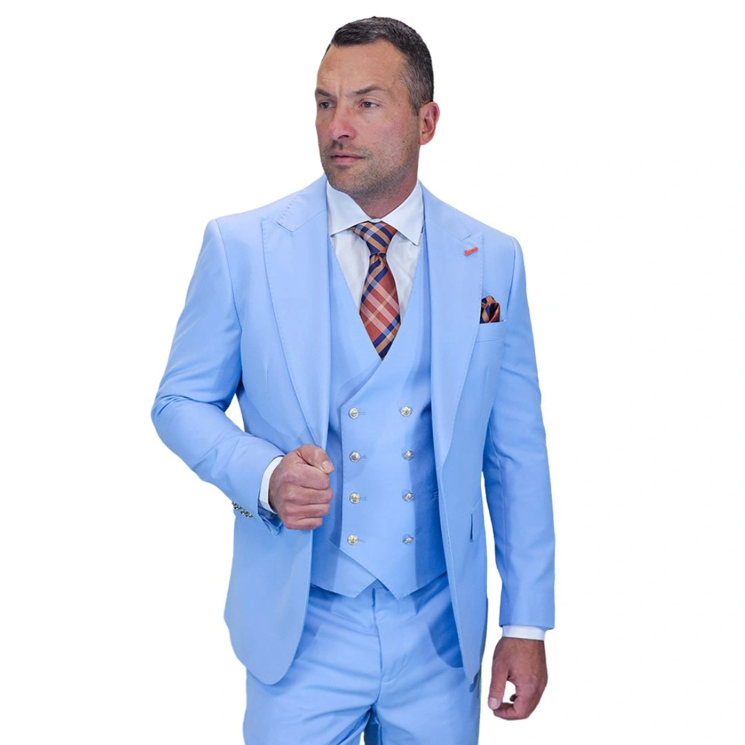 Aether Crest: Bleu Ciel Élégant Costume 3 Pièces Moderne, Osez l'Azur!