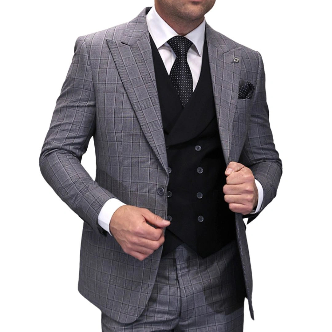 Costume Aegis Noir: L'élégance moderne en trois pièces à carreaux pour un look parfait et intemporel